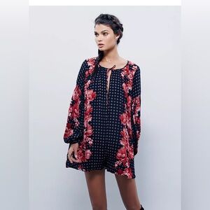FP Movement by Free People Navy and Red Floral Romper